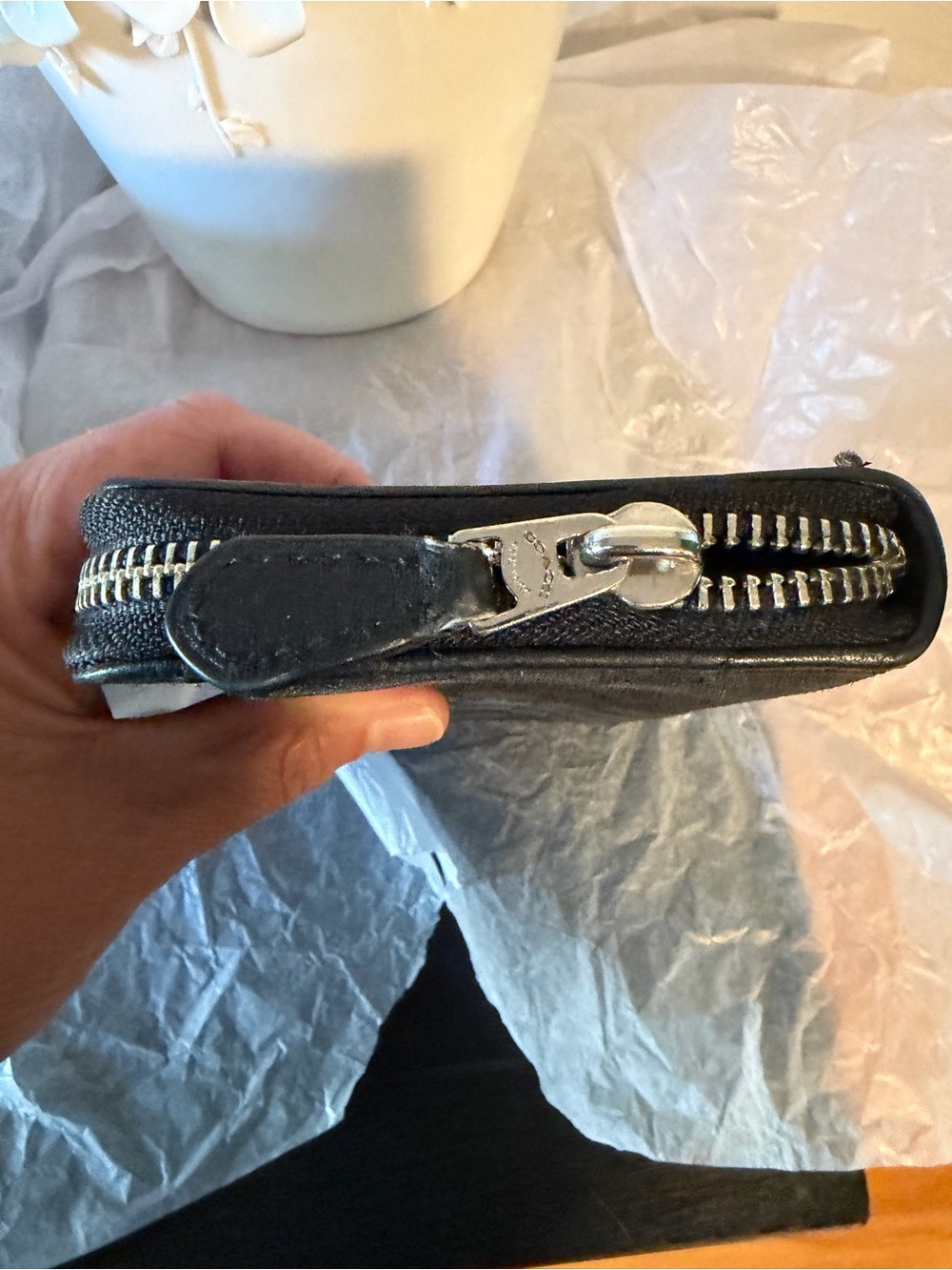 Coach Black Signature Zip Wallet with Silver Logo - Picture 6 of 12